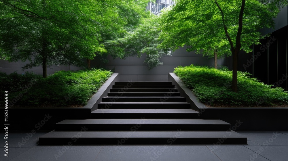 Urban oasis steps, lush greenery, modern design Urban oasis steps, lush greenery, modern design