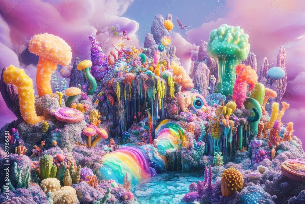 Obraz premium Colorful and fantastical landscape features vibrant organic mushroom structures