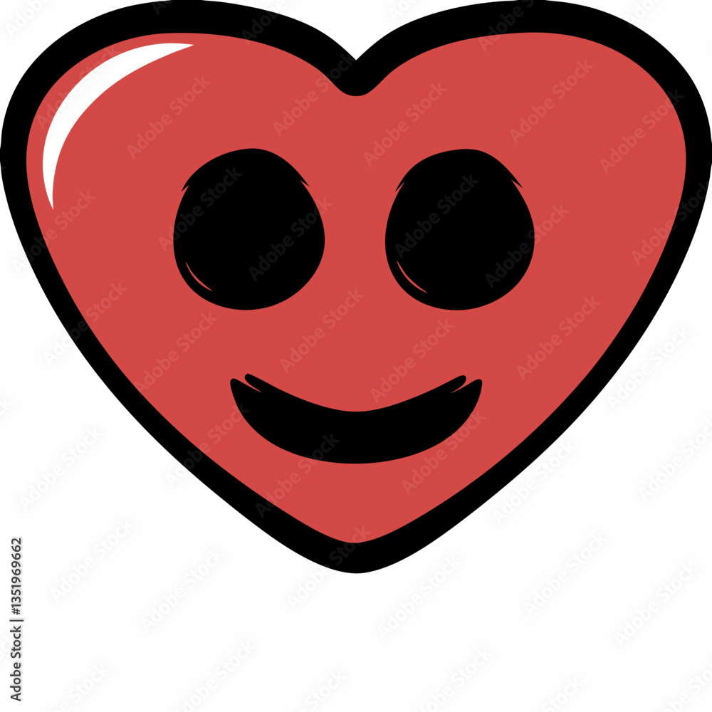 A happy heart smiling cheerfully, conveying pure joy and unconditional love with a bold red color and simple black outline. A happy heart smiling cheerfully, conveying pure joy and unconditional love with a bold red color and simple black outline.