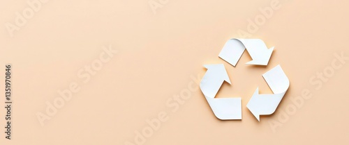 A paper-crafted white recycling symbol on a neutral background, paper,  eco-conscious