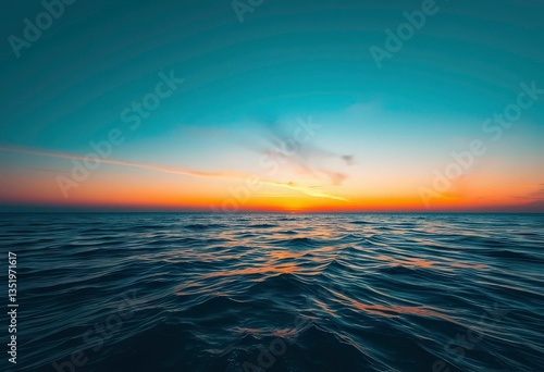 A richly saturated deep cyan ocean scene at sunset, texture, scenery
