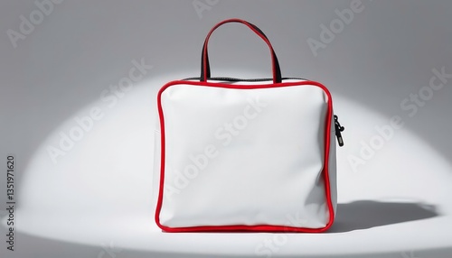 Black silhouette of a first aid kit bag against a white backdrop, symbol, aid