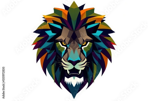 Abstract lion's head, geometric shapes, powerful, majestic, majestic, nature