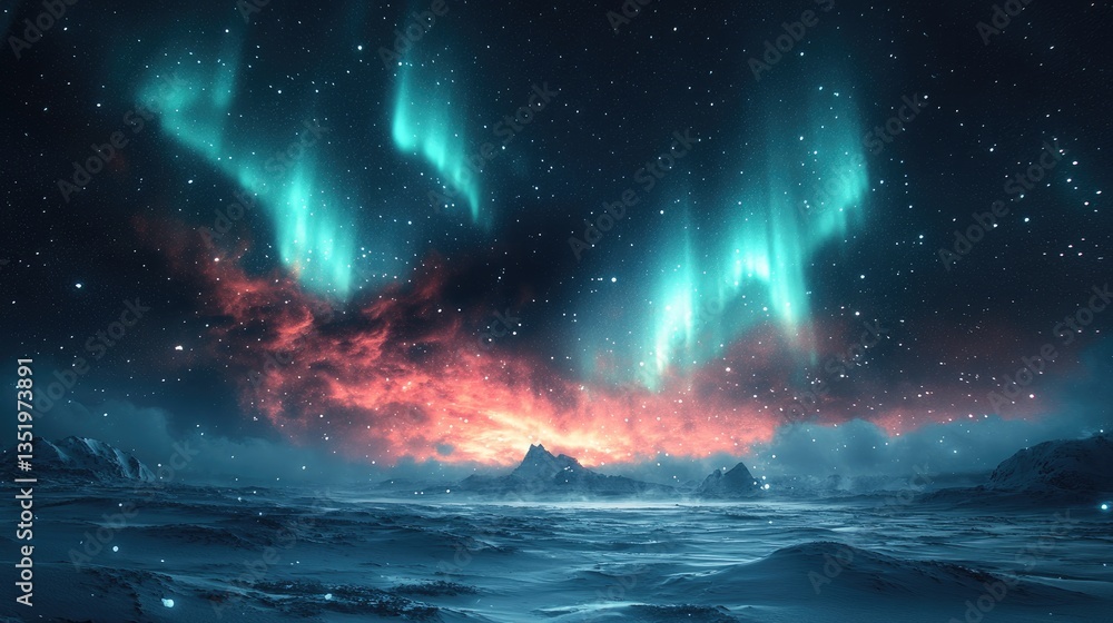 A breathtaking display of the northern lights illuminating a serene snowy landscape at twilight, creating a magical atmosphere. A breathtaking display of the northern lights illuminating a serene snowy landscape at twilight, creating a magical atmosphere.