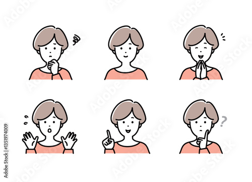 女性の表情イラストセット
