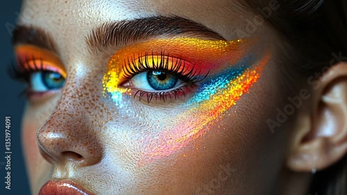 Close-up colorful eye makeup portrait of woman