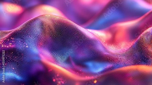 A pulsating canvas of digital chaos, where vibrant hues of pink, blue, and purple intertwined in distorted patterns, creating a futuristic and hypnotic cyberpunk aesthetic. Echoes of 80s and 