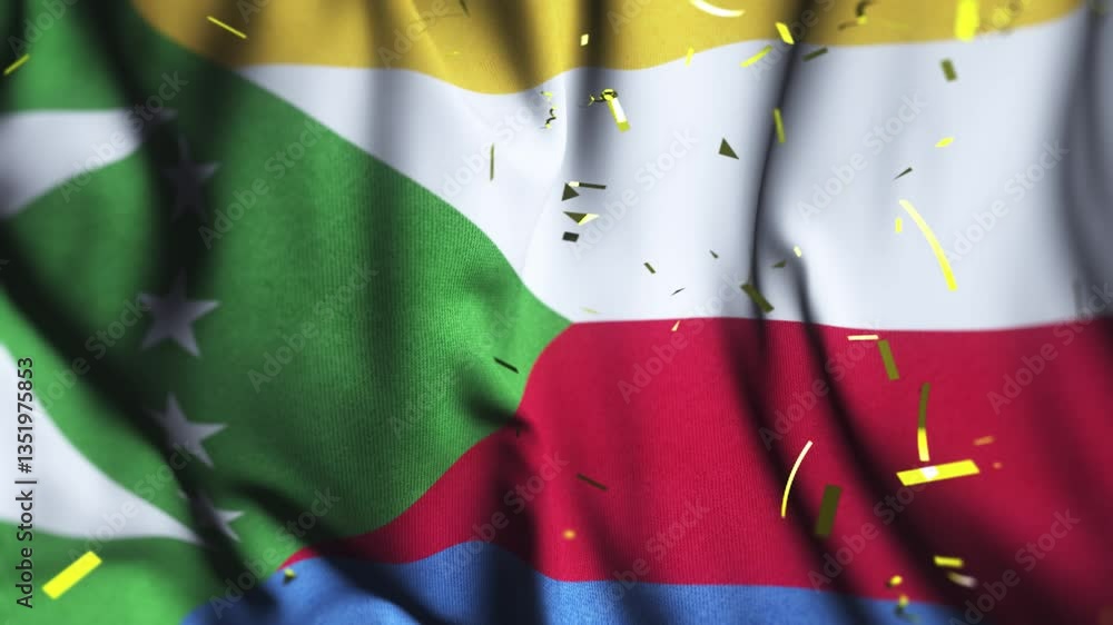 Comoros flag waving confetti independence day 4k background