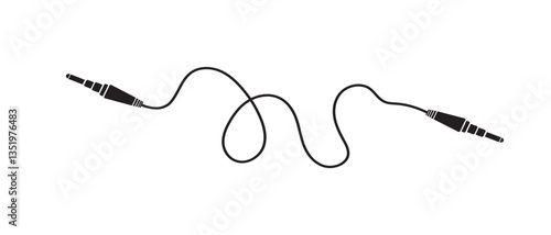 Audio jack 3.5 mm extension cable icon. AUX Male to Male plug audio cable isolated on white background.  Long  audio cable with jack socket. headphone extension cable. Vector illustration.
