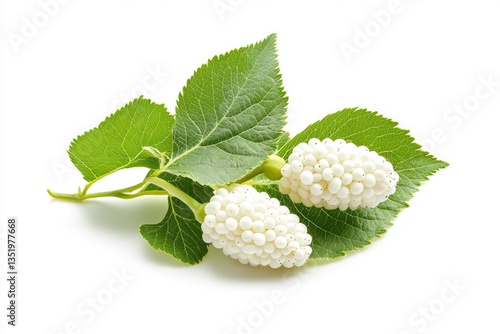 Fresh white mulberry berries with leaves (2)