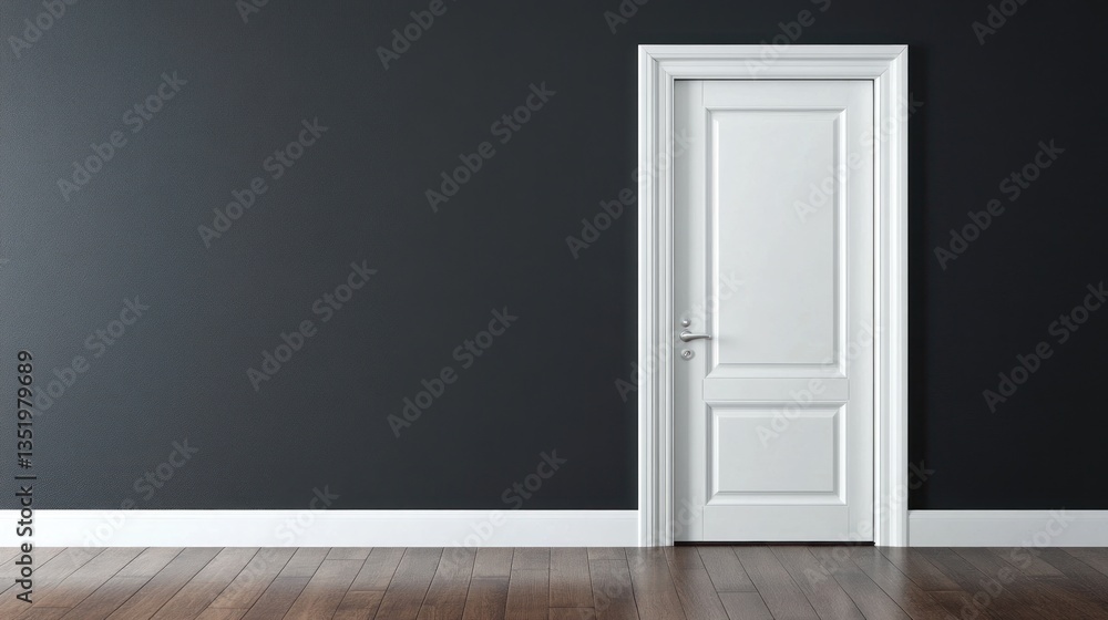 Modern white door against dark wall in a stylish interior setting Modern white door against dark wall in a stylish interior setting