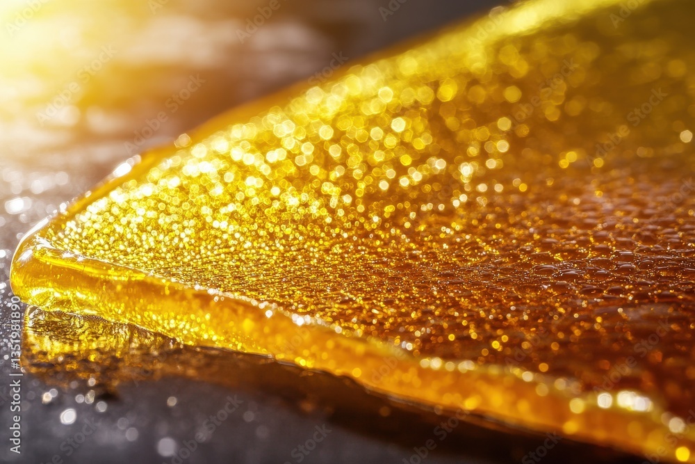 Amber Slab Glimmering on Dark Surface - Close-up Amber Slab Glimmering on Dark Surface - Close-up
