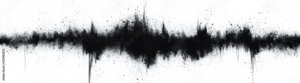 Abstract ink splash art with dynamic black and white splatter pattern resembling sound waves on a textured grungy background Abstract ink splash art with dynamic black and white splatter pattern resembling sound waves on a textured grungy background