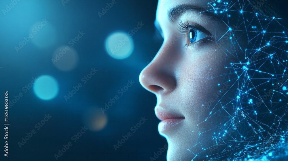 A woman faces the future integrating technology with human beauty A woman faces the future integrating technology with human beauty