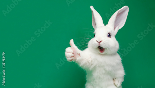 White rabbit giving a thumbs-up.