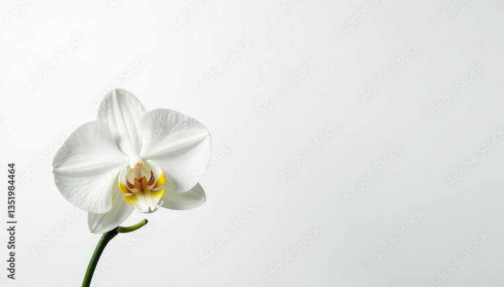 Obraz premium Delicate white orchid blossom against pure white backdrop, minimal, bloom, isolated