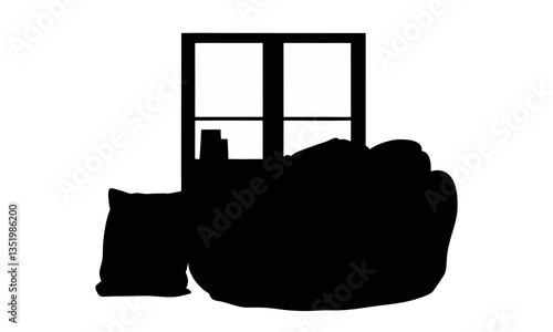 Bean bag chair, pillow with window black and white silhouette