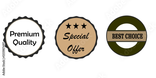 Vintage template of monochrome premium labels for guarantee bestseller and others. Vector stickers quality premium banner, best offer and warranty illustration