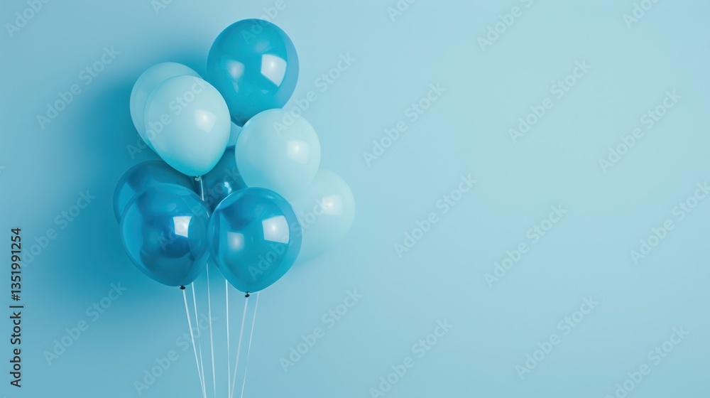 Minimalist photograph featuring a small group of balloons in various shades of blue, arranged against a plain, monochromatic background Minimalist photograph featuring a small group of balloons in various shades of blue, arranged against a plain, monochromatic background