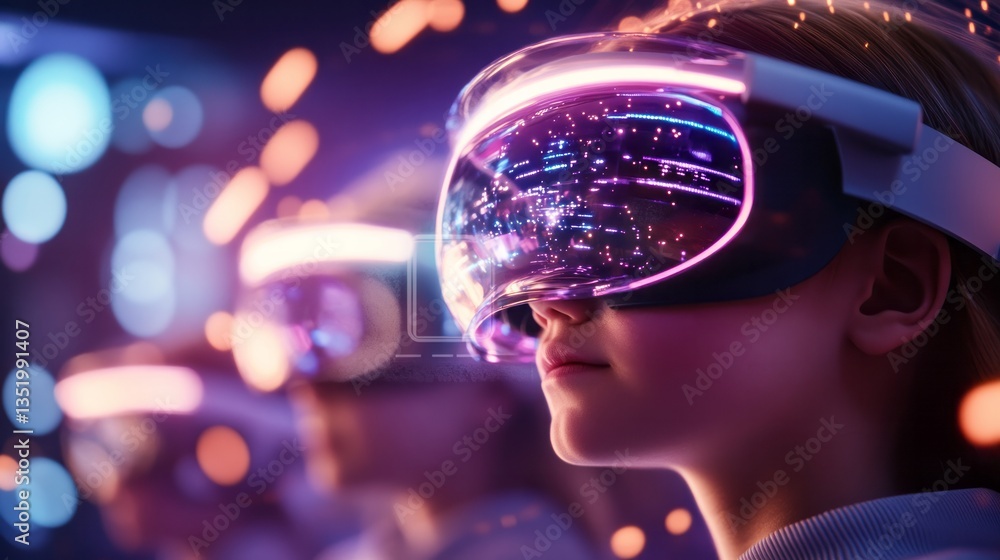 Person with virtual reality headset immersed in digital world Person with virtual reality headset immersed in digital world