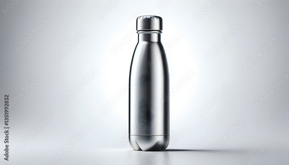 Minimalist black water bottle with soft shadow on white background. Minimalist black water bottle with soft shadow on white background.