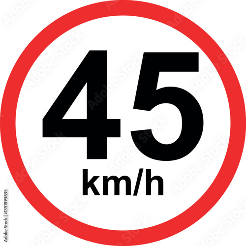 Free Download Speed limit traffic sign showing 45 km/h restriction in red circle isolated on white background - GFXLoad