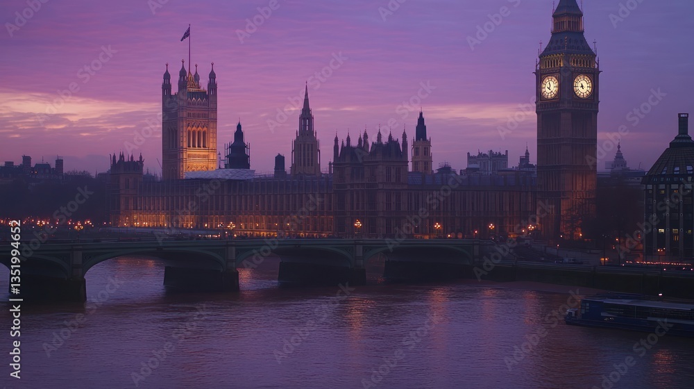 Obraz premium London twilight Parliament Riverboat