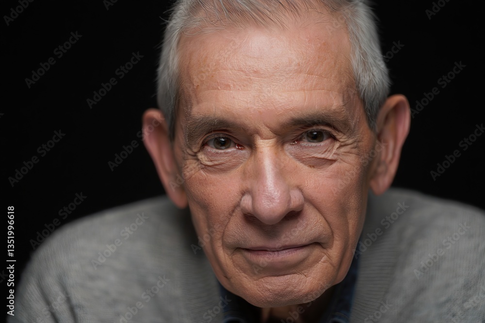 Elderly man with thoughtful expression in cozy sweater against dark backdrop showing a glimpse of wisdom and serenity Elderly man with thoughtful expression in cozy sweater against dark backdrop showing a glimpse of wisdom and serenity