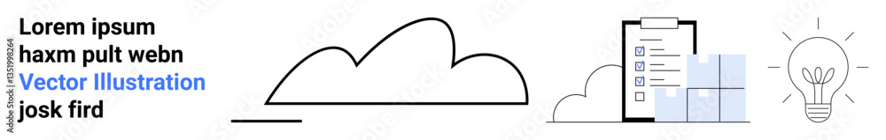 Stylized cloud, mobile device with checklist, light bulb, and blocks. Ideal for innovation, technology, cloud computing, data management, mobile apps creativity simple landing page Stylized cloud, mobile device with checklist, light bulb, and blocks. Ideal for innovation, technology, cloud computing, data management, mobile apps creativity simple landing page