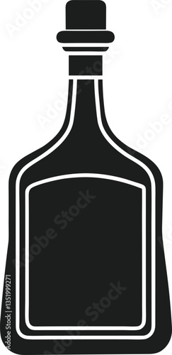 Tequila Bottle Icon - Black Silhouette Liquor Vector Illustration