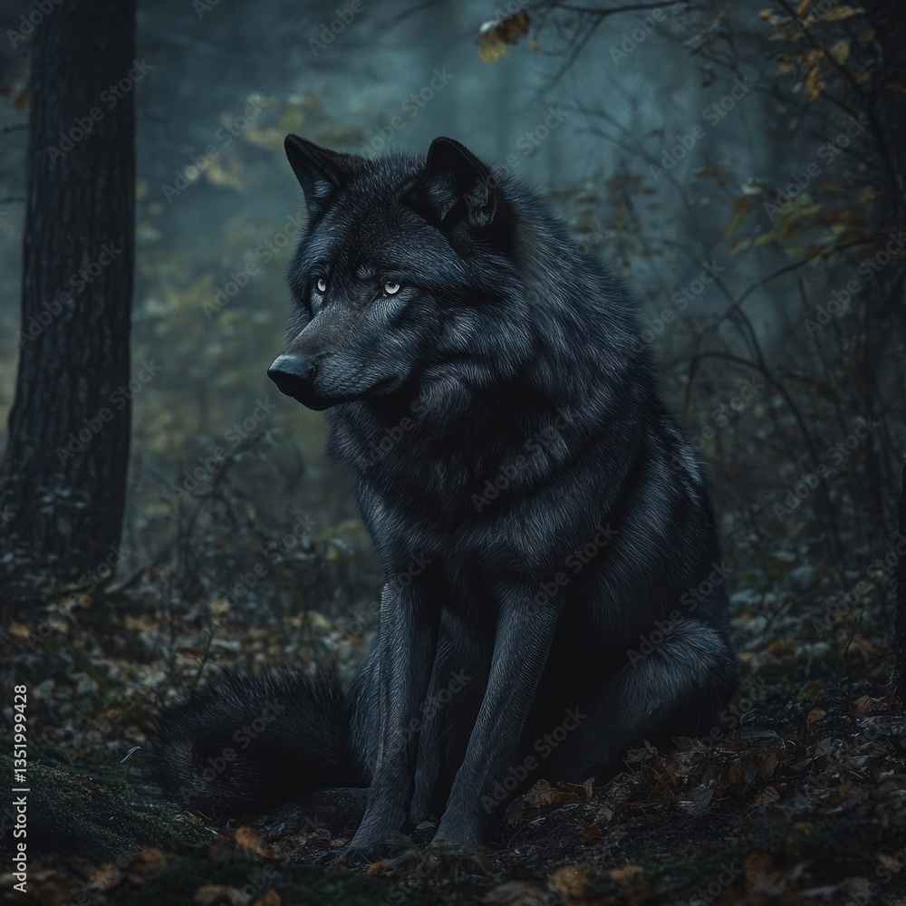 Dark Wolf in Misty Forest Dark Wolf in Misty Forest