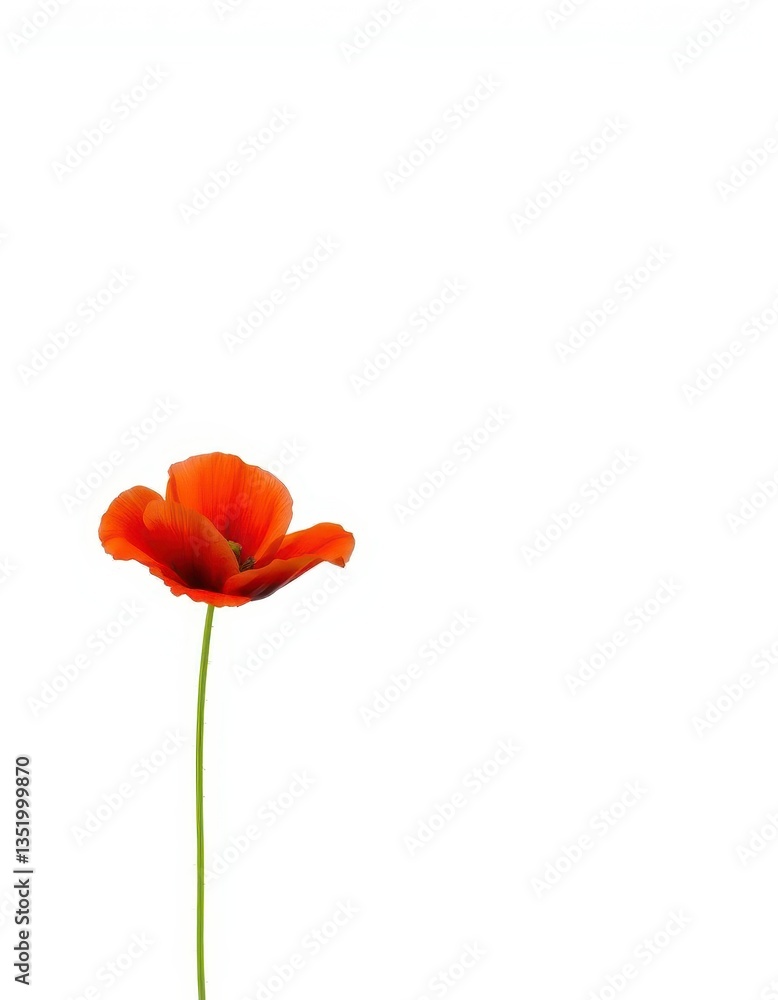 Naklejka premium Single vibrant red poppy flower isolated on white background, color, petal