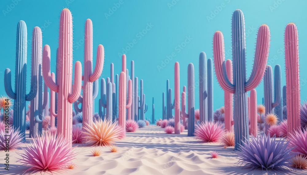 Obraz premium Colorful cactus garden desert landscape digital art bright environment vibrant viewpoint