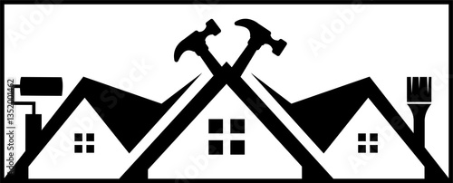 object hammer carpentry tool silhouette drawing black logo house repair
