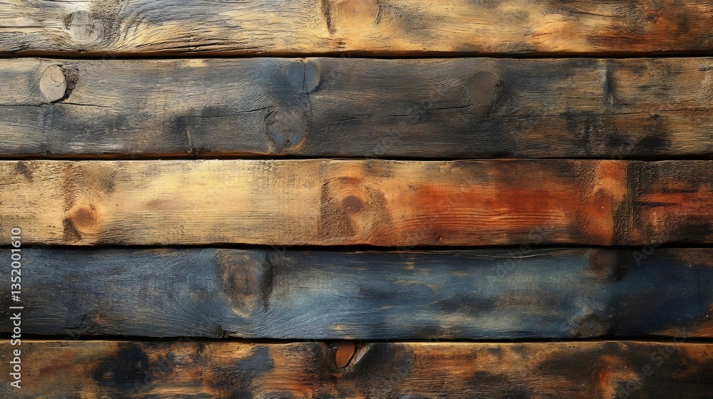 Naklejka premium A wooden surface with a burnt and weathered appearance
