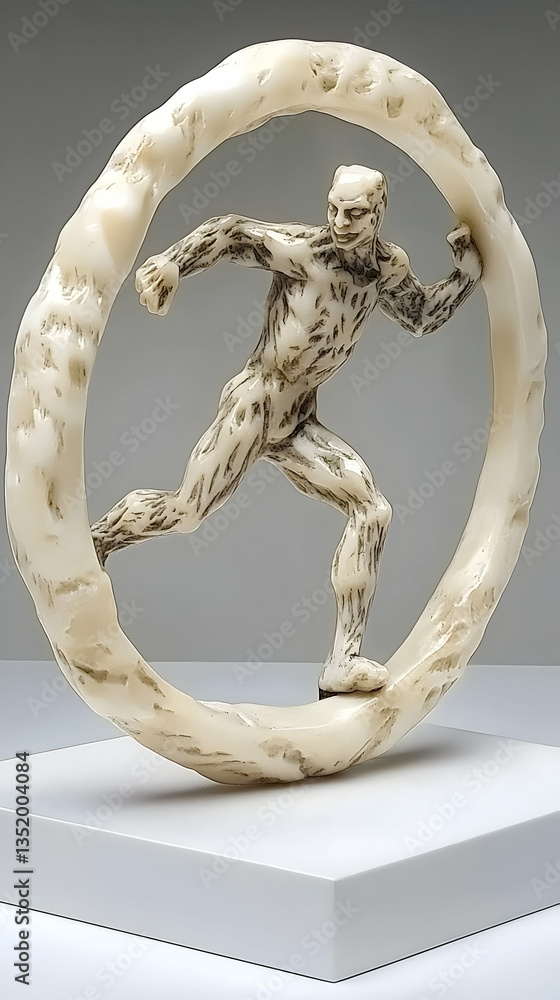 Fototapeta premium Running figure sculpture in a ring, studio shot, art piece, for website or magazine