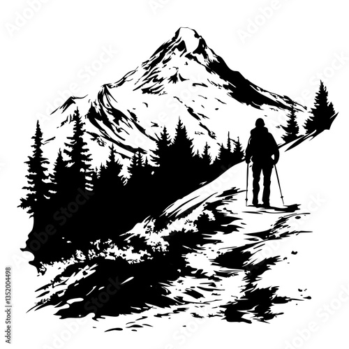 Mountain Hiking Adventure Silhouette Vector Art for Posters and Clothing Designs