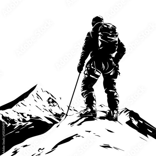 Mountain Climber Silhouette on Summit Vector for Adventure and Nature Designs