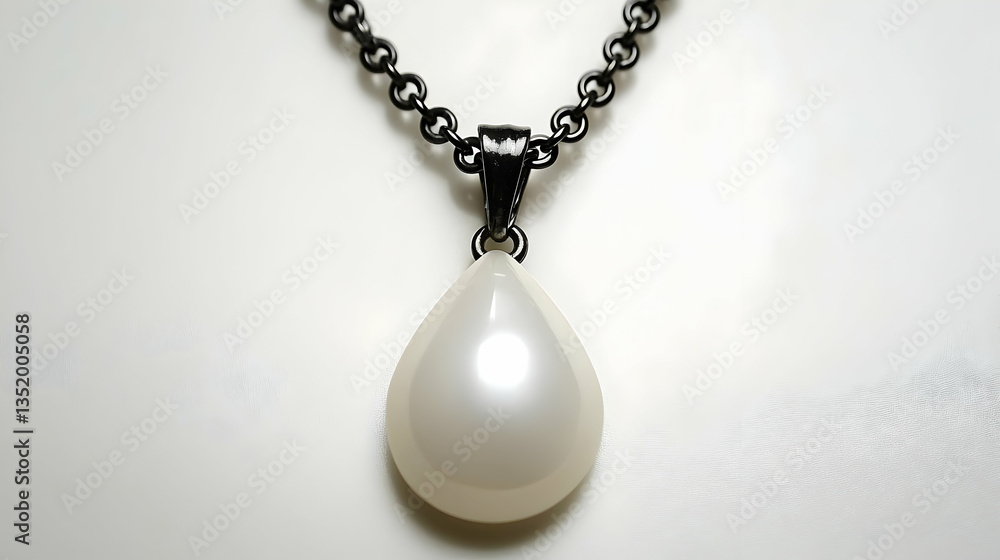 Teardrop pearl pendant necklace on white background, elegant jewelry photography for online store Teardrop pearl pendant necklace on white background, elegant jewelry photography for online store