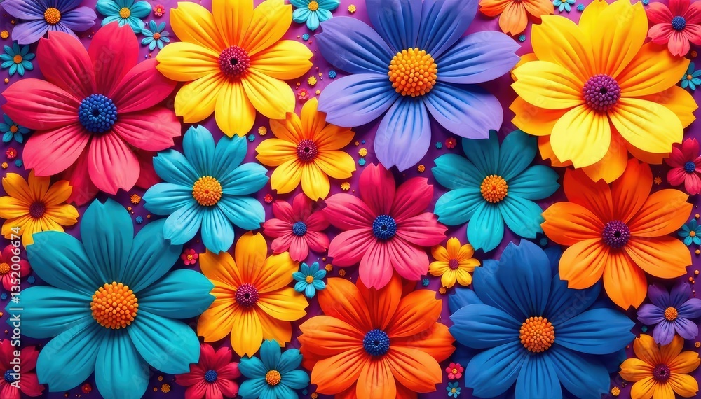 Bold floral shapes arranged in a square tessellation , surface pattern, flower, digital Bold floral shapes arranged in a square tessellation , surface pattern, flower, digital