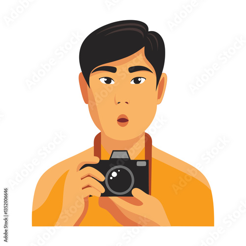Surprised grapher Holding Camera Vector Illustration for Design Projects