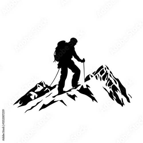 Mountain Climber Silhouette Adventure Hiking Vector Illustration for Outdoor Enthusiasts