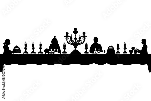 Elegant Dinner Table Silhouette with Candles and Dining Elements for Decor