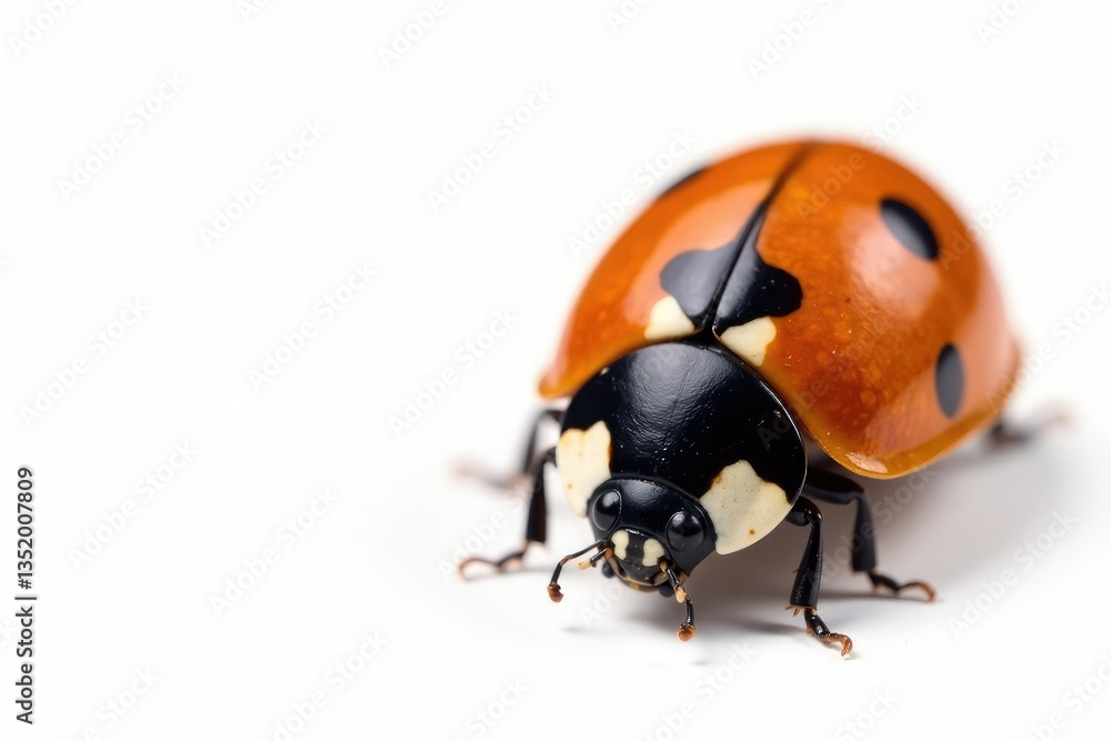 Naklejka premium Close-up of a single ladybug on white background, minimalist, nature