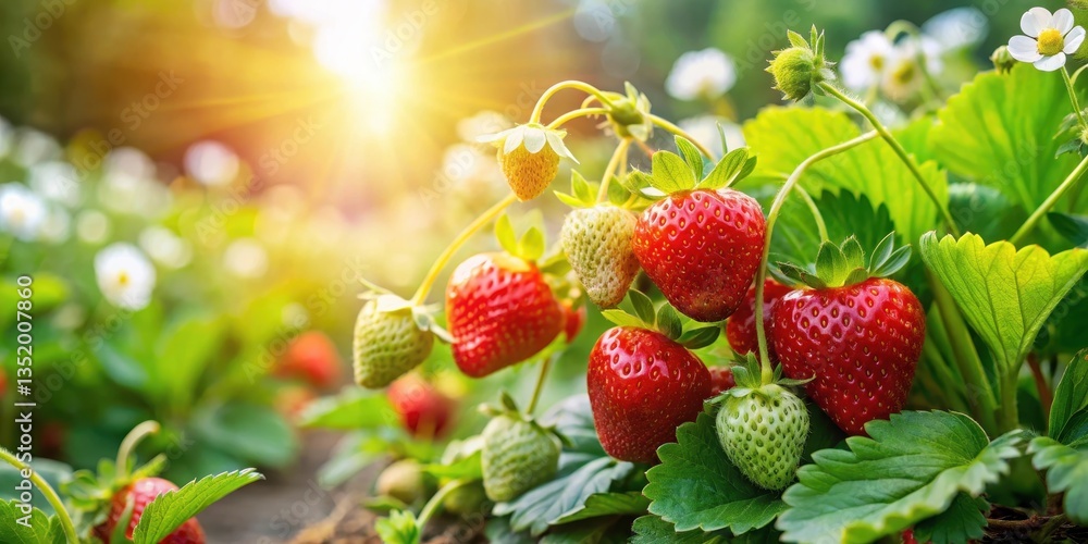 Fresh Ripe Strawberries Growing on Bushes in a Garden Under the Warm Spring Sun Fresh Ripe Strawberries Growing on Bushes in a Garden Under the Warm Spring Sun