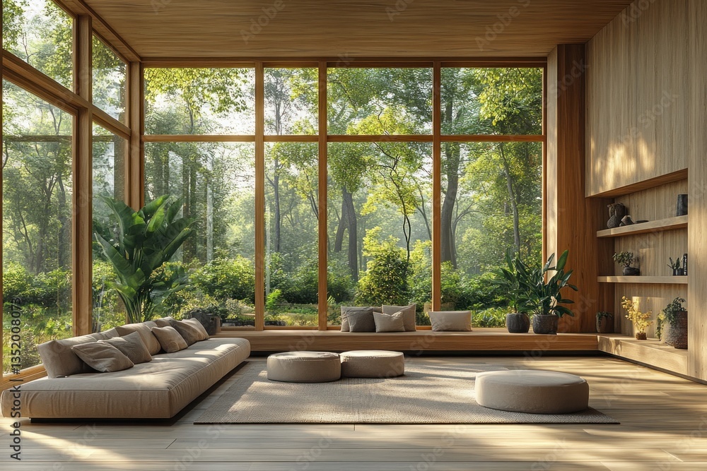 Modern Minimalist Scandinavian Living Room with Large Windows and Natural Light Modern Minimalist Scandinavian Living Room with Large Windows and Natural Light