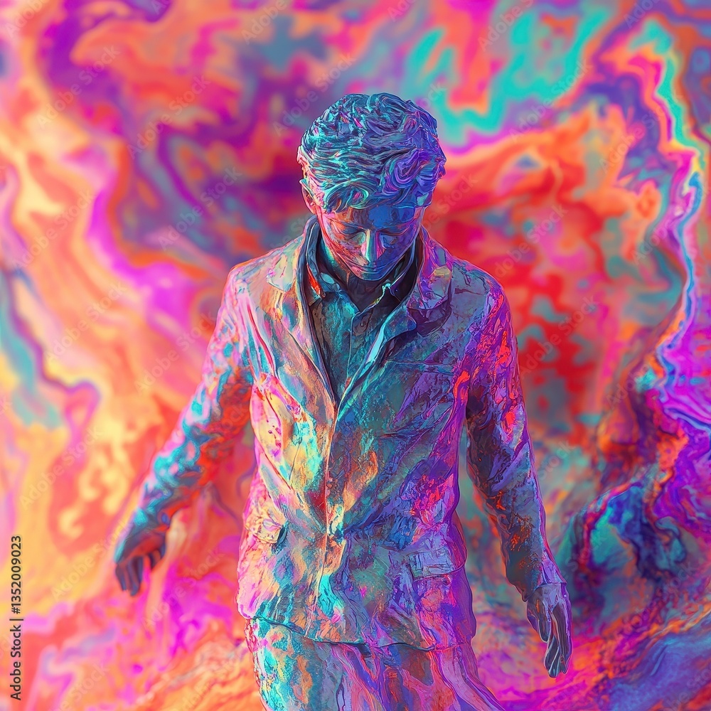 Fototapeta premium A colorful abstract statue of a man standing and looking down