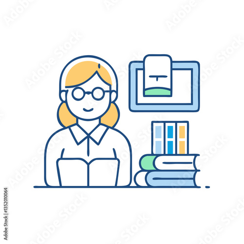 Librarian icon with book, symbol of knowledge and assistance