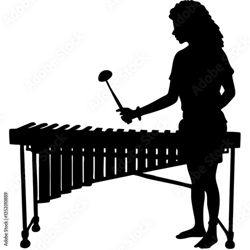 Silhouette of Woman Playing Xylophone Musical Performance Design Vector
