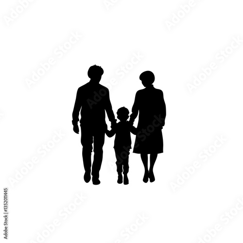 Family Silhouette Walking Together Illustration for Graphic Design and Decoration